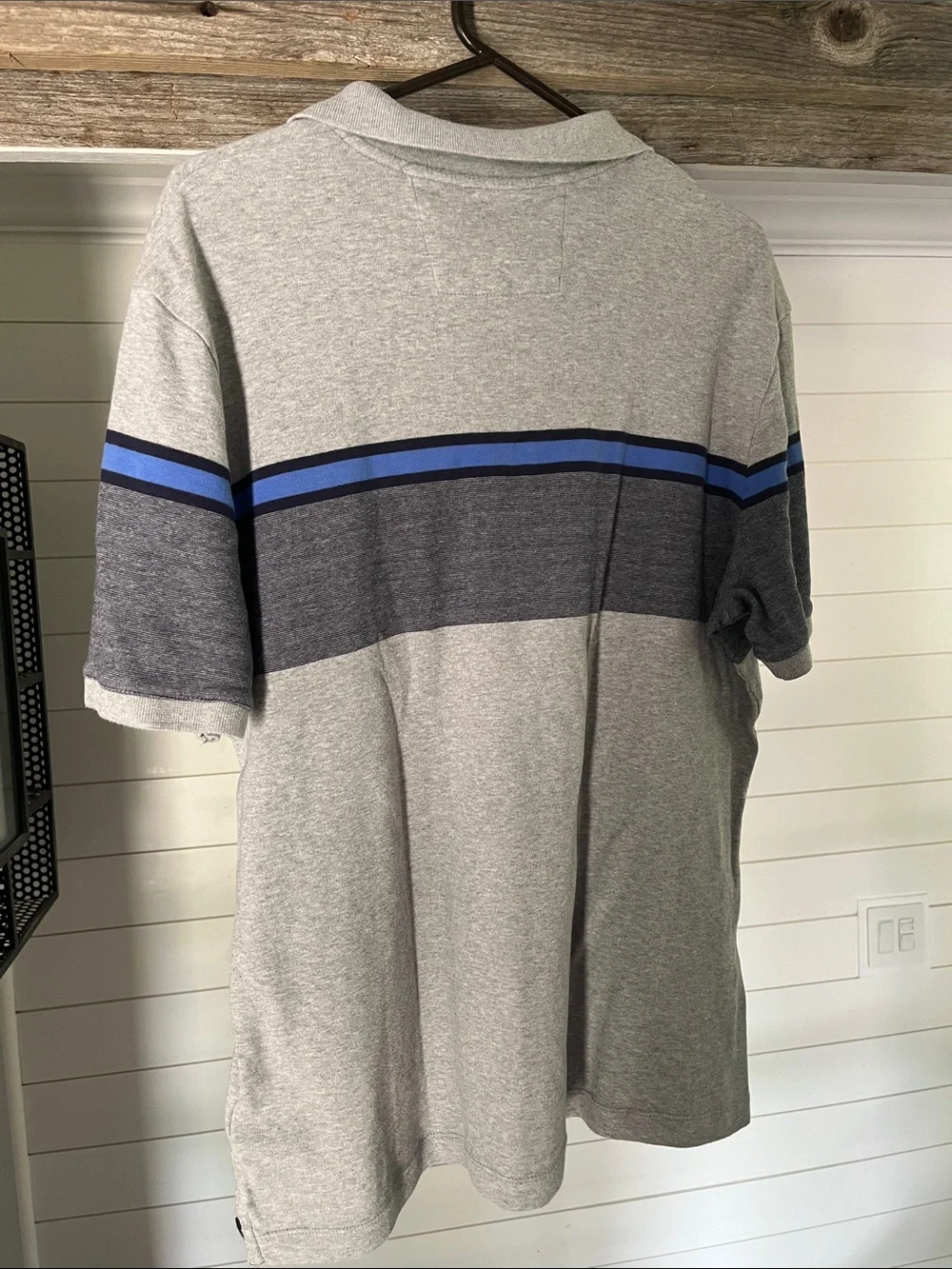 Banana Republic Men’s Gray Polo with Navy and Royal Blue Stripes